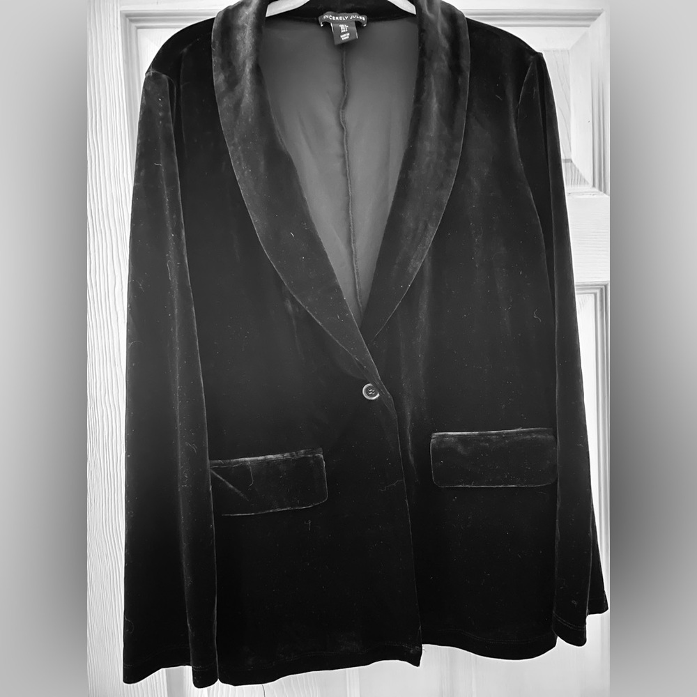 Elegant Black Velour Women's Blazer Jacket Large